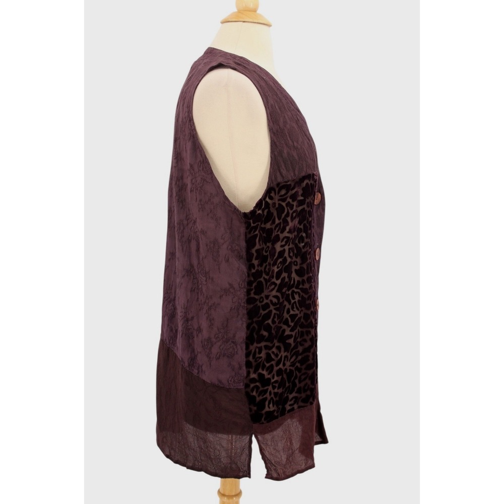 URU Velvet Burnout Sleeveless Blouse One‎ Size Purple Textured Jacquard Vintage - Picture 5 of 12